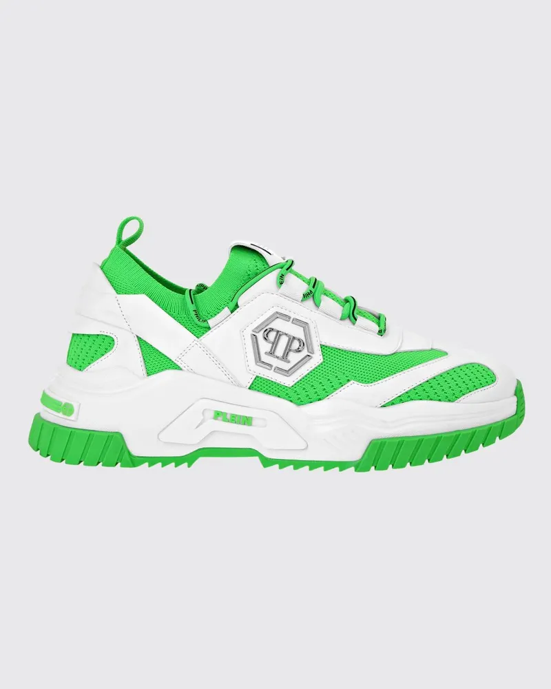 Philipp Plein Niedrige Sneakers aus Häkelstrick mit zweifarbigem Monogramm-Muster Weiss