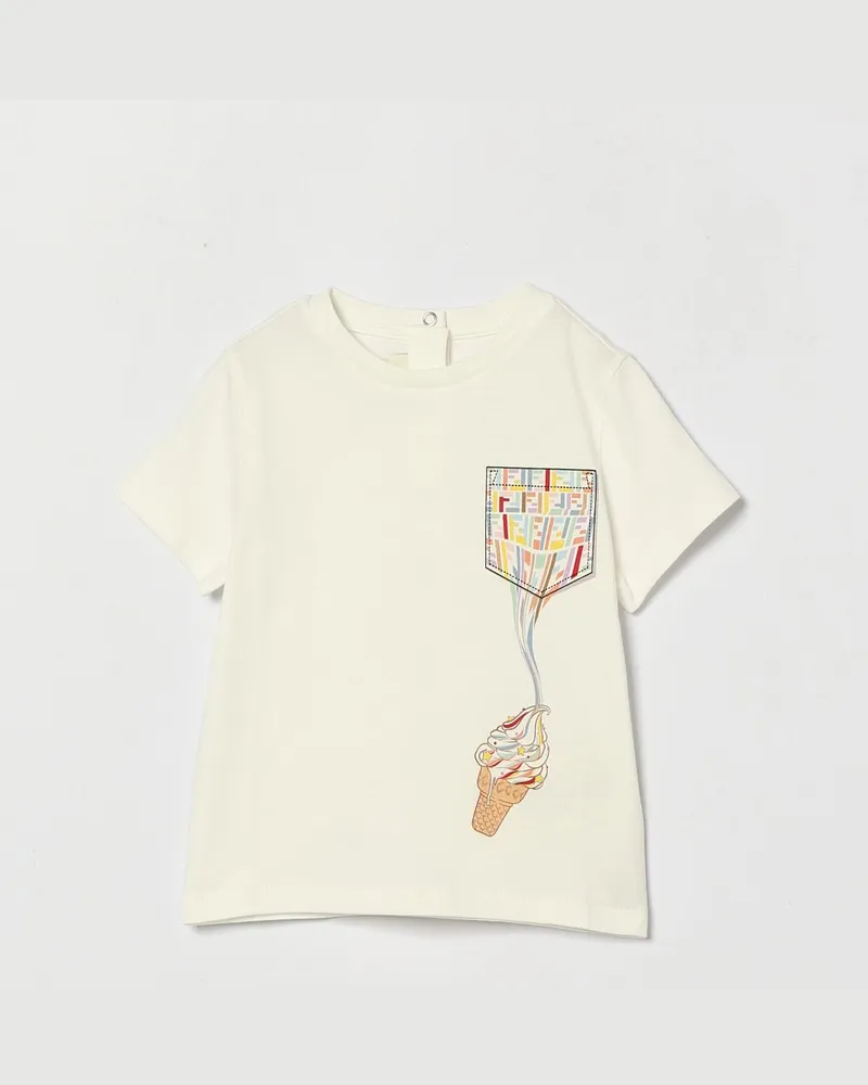 Fendi Jungen-T-Shirt aus Baumwolle mit mehrfarbigem FF-Monogramm-Print Yellow