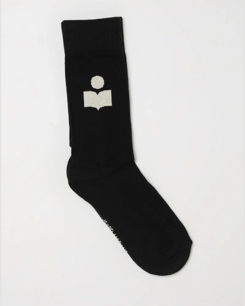 Isabel Marant Hohe Stretch-Baumwollsocken mit Jacquard-Logo Schwarz