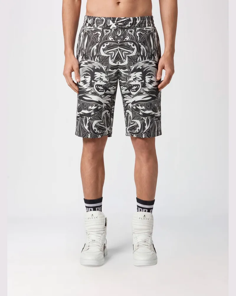 Philipp Plein Tribal Circus Seidenshorts mit Grafikprint und elastischem Bund Schwarz