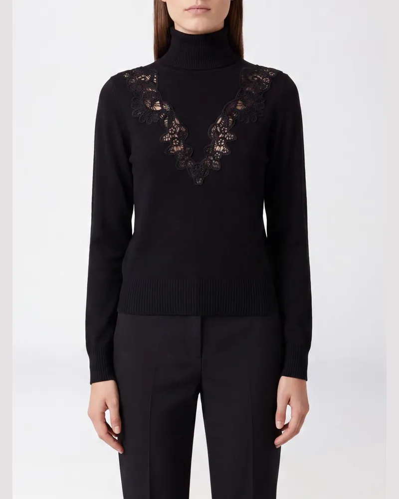 Zimmermann Schmal geschnittener Rollkragenpullover aus Spitze und Viskose mit langen Ärmeln Schwarz