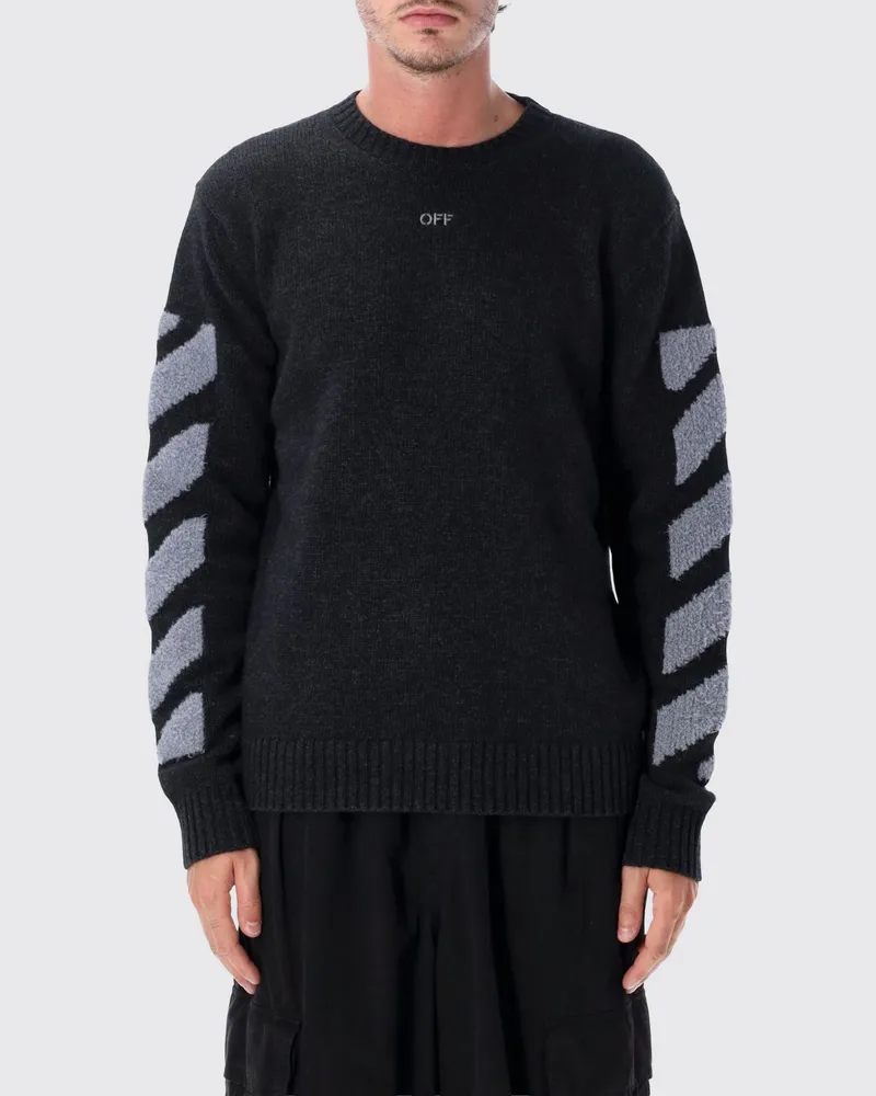 OFF-WHITE Rundhalspullover aus Wollmischung mit Diagonal-Streifen Charcoal