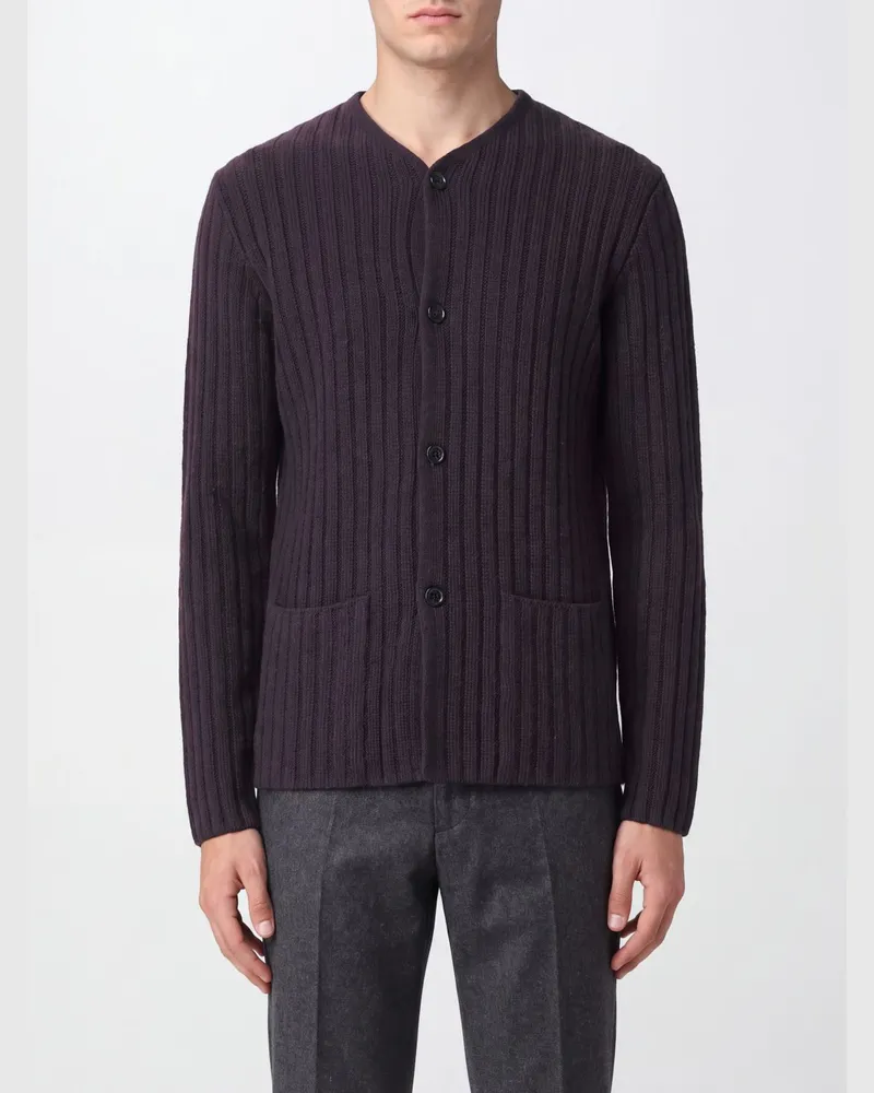 LARDINI Gerippter Cardigan von aus Schurwolle und Kaschmir mit V-Ausschnitt Braun
