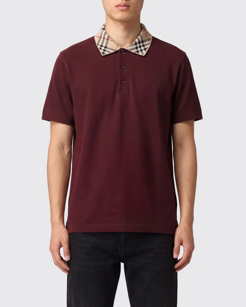 Burberry Baumwoll-Poloshirt mit Kragen im Karomuster Weinrot