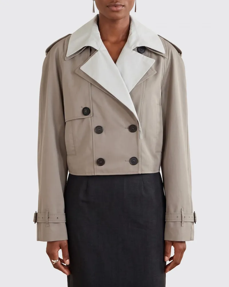 ATTICO Zweireihiger Trenchcoat aus Baumwollmischgewebe Grau