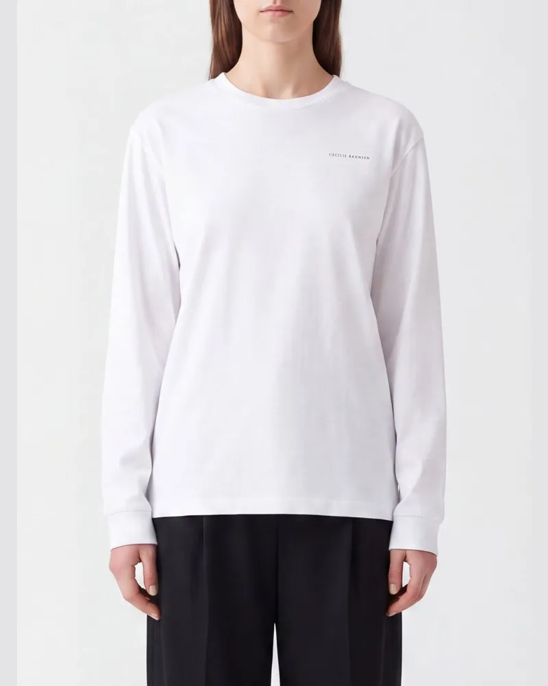 Cecilie Bahnsen Langarm-T-Shirt aus reinem Baumwolljersey Weiß