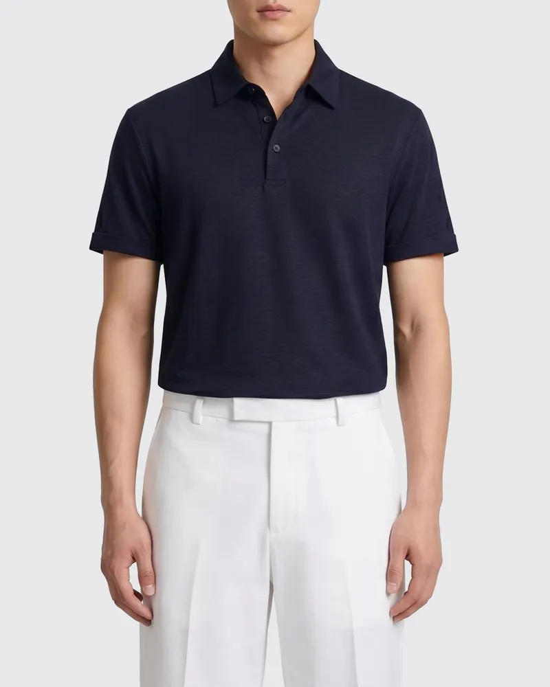 HUGO BOSS Kurzärmeliges Parris Poloshirt aus reinem Leinen mit klassischem Kragen Blau