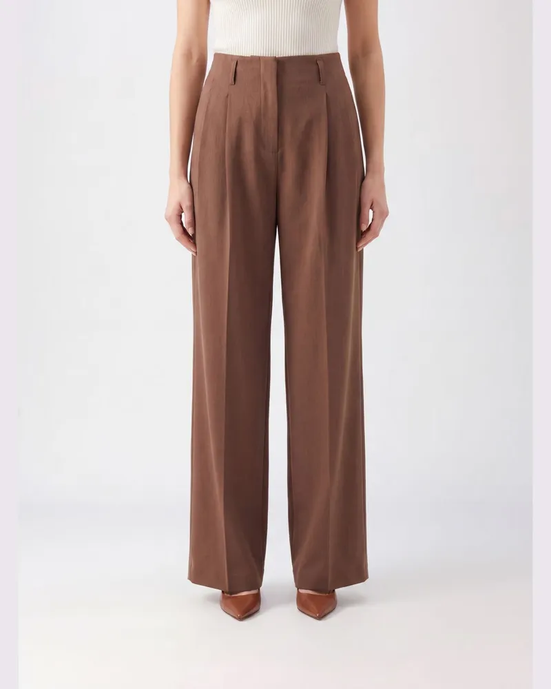 Golden Goose Plissierte High-Waist-Palazzohose aus reiner Schurwolle Braun