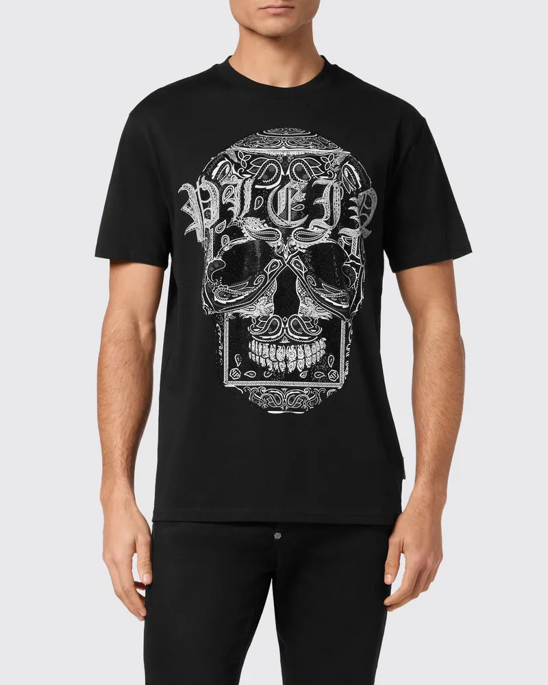 Philipp Plein Baumwoll-T-Shirt mit Totenkopf-Print und Strass Schwarz