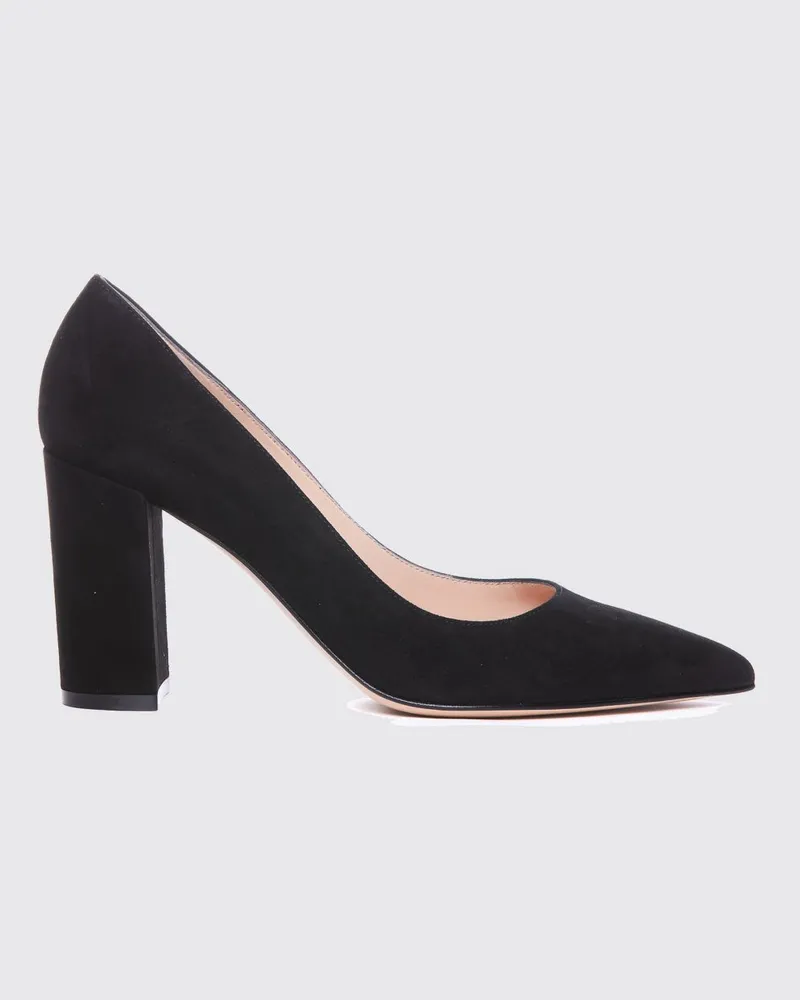 Gianvito Rossi Piper Wildlederpumps mit mandelförmiger Spitze und hohem Blockabsatz Schwarz