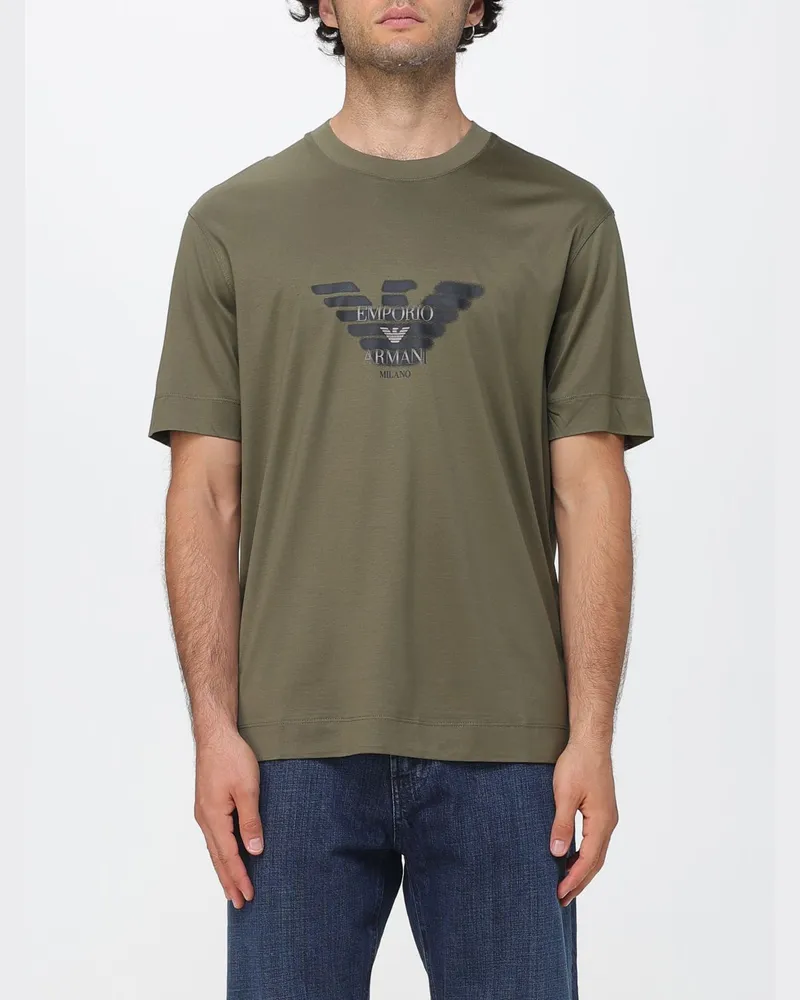 Emporio Armani T-Shirt aus Lyocell-Baumwoll-Mischung mit Adler-Logo Grün