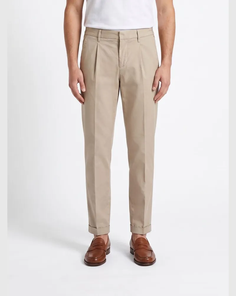 Fay Chino-Hose aus Stretch-Baumwollgabardine Beige