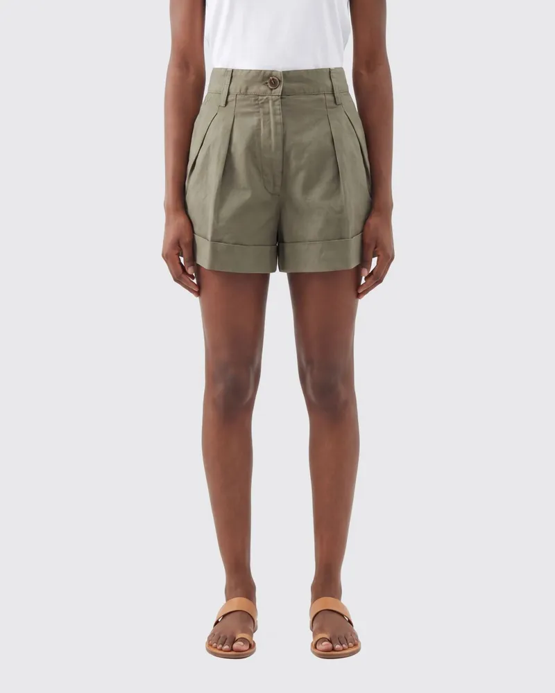 ASPESI Shorts aus Leinen-Baumwoll-Mix mit mittlerer Leibhöhe und Umschlag Military