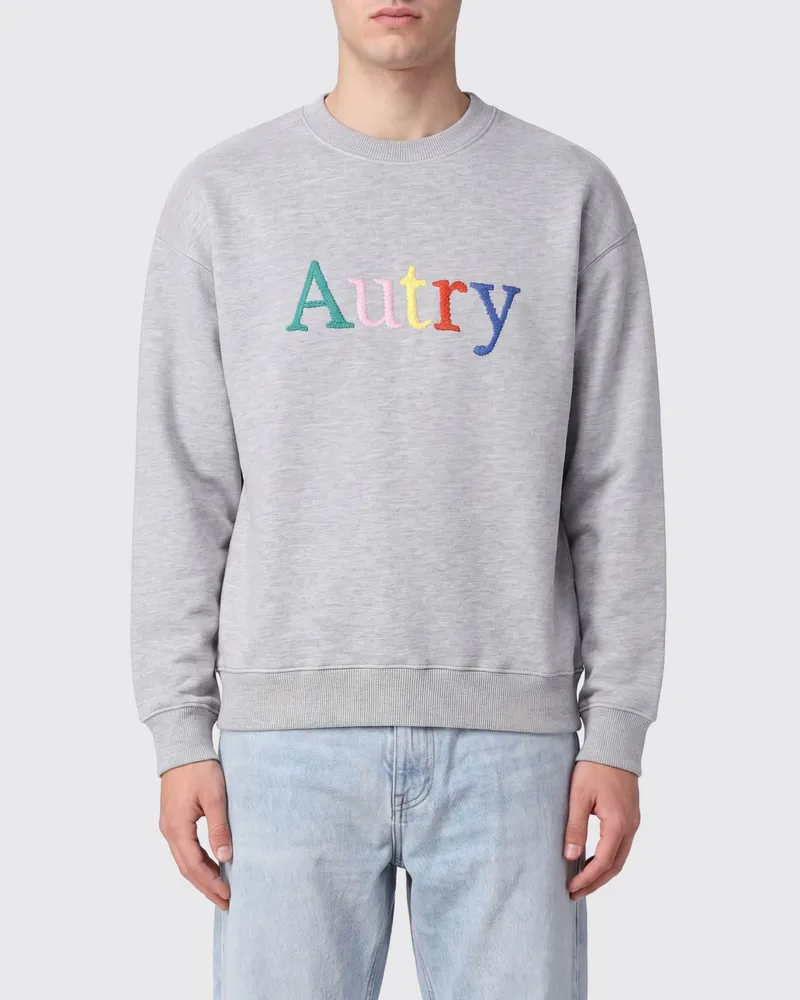 AUTRY Baumwoll-Sweatshirt mit Rundhalsausschnitt, Kontrastlogo und überschnittenen Schultern Grau