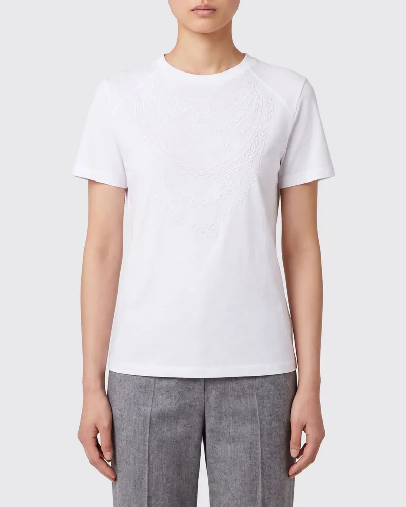 Elisabetta Franchi Slim-Fit-T-Shirt aus Baumwolle mit kontrastierendem Grafikdruck Weiß