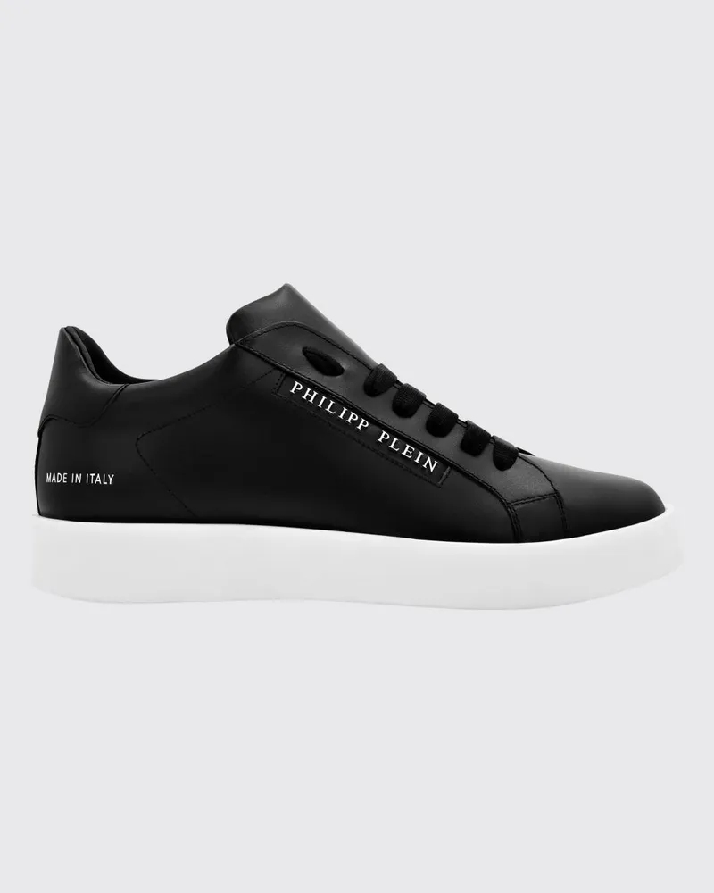 Philipp Plein Low-Top-Sneaker aus Glattleder mit seitlichem Lettering-Logo Schwarz