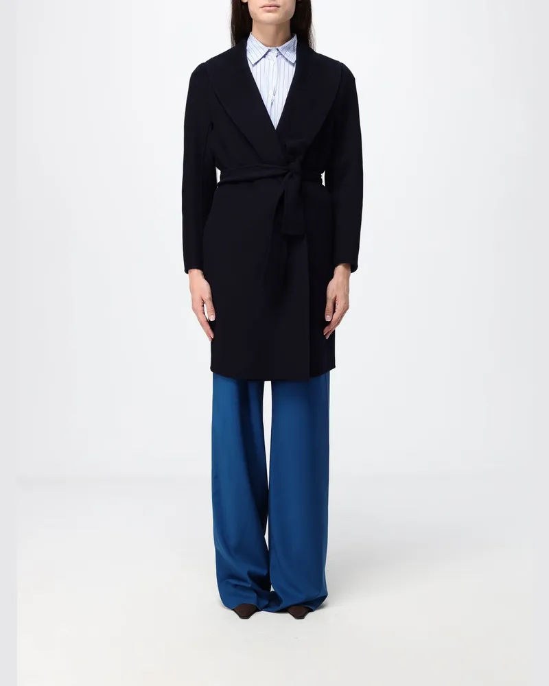 Max Mara Langer Estremo Bademantel-Mantel aus Wolle und Kaschmir mit Gürtel Navy