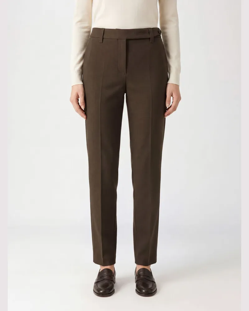 Brunello Cucinelli Slim-Fit-Hose aus Stretch-Schurwolle mit Monili-Stickerei Braun