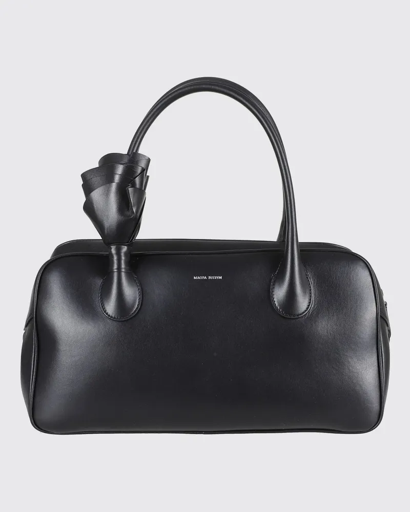 Magda Butrym Brigitte Handtasche aus Leder mit Blumenapplikation Schwarz