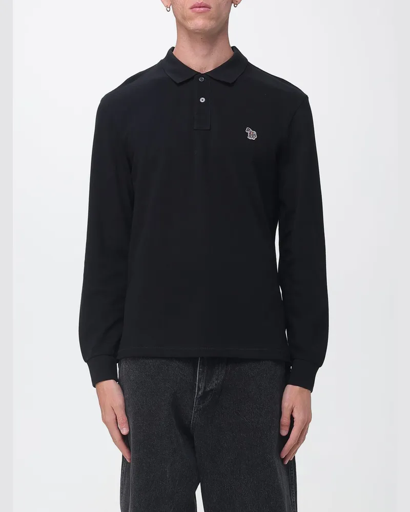 Paul Smith Langärmeliges Poloshirt von aus Bio-Baumwoll-Piqué mit Logo Schwarz