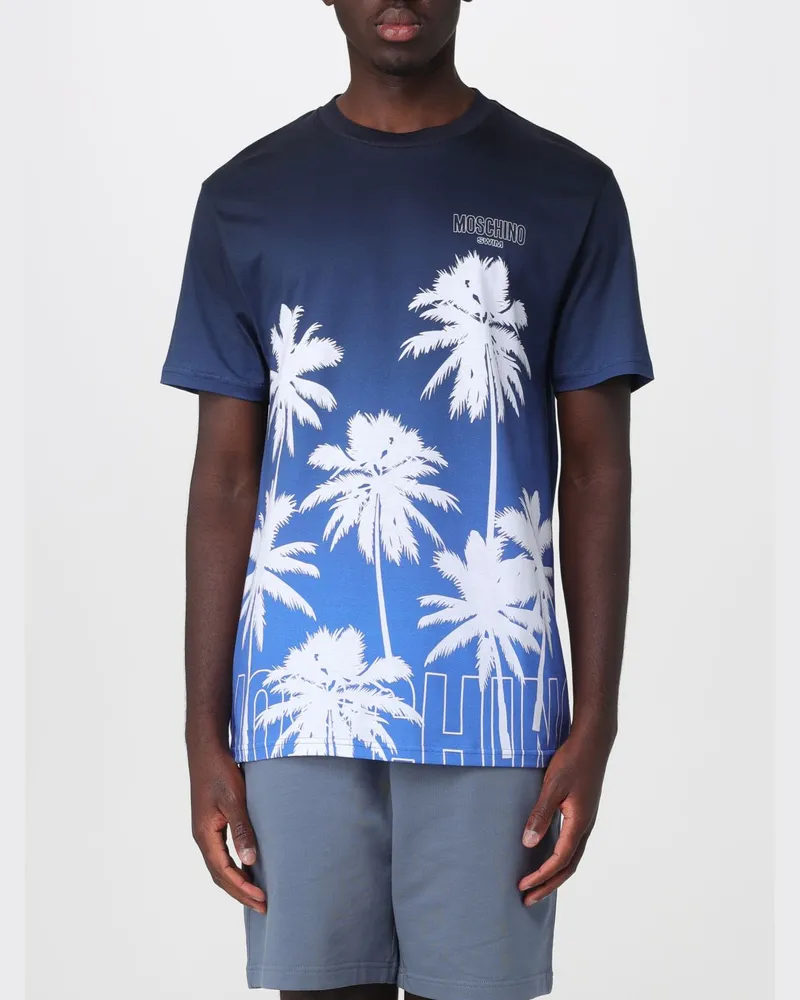 Moschino Baumwoll-T-Shirt mit Grafik-Print und Kontrast-Logo Hellblau