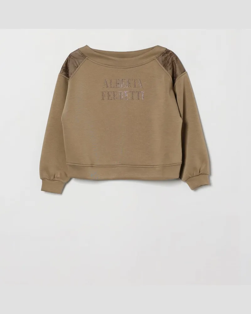 Alberta Ferretti Slim-Fit-Pullover für Mädchen aus Baumwolle mit Jacquard-Logo Taubengrau
