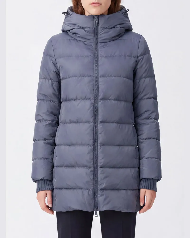 Herno Kurze A-Shape Daunenjacke aus wasserabweisendem Nylon mit Kapuze Grau