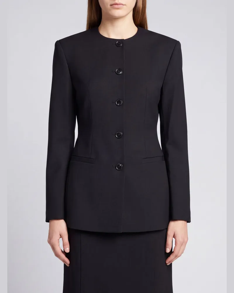 Anine Bing Kurzer Slim Fit Woll-Mischblazer von mit Rundhalsausschnitt Schwarz