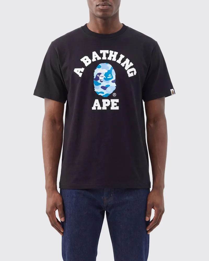 BAPE T-Shirt aus Baumwolljersey mit kontrastierendem Brustlogo Schwarz
