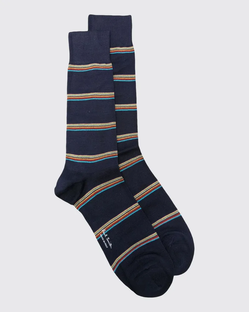 Paul Smith Wadenhohe Socken mit bunten Streifen aus Bio-Baumwolle Navy