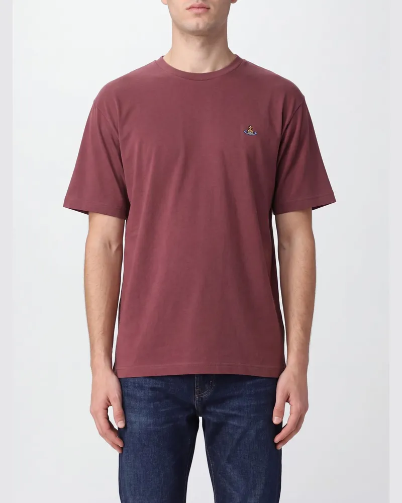 Vivienne Westwood Baumwoll-T-Shirt mit kontrastierendem gesticktem Orb-Logo auf der Brust Rot