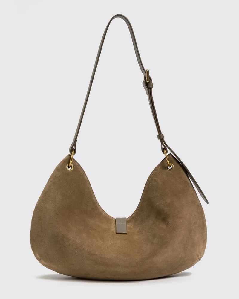 Twin-Set Schultertasche von aus Veloursleder mit verstellbarem Henkel Olive