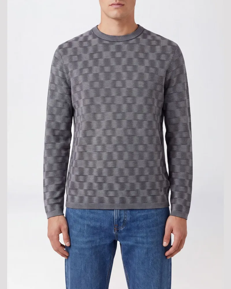 Emporio Armani Jacquard-Pullover mit Rundhalsausschnitt aus reiner Schurwolle Grau