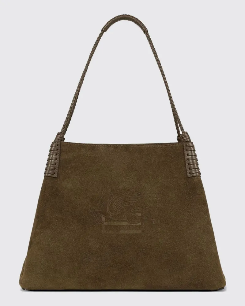 Etro Große Libra Tote-Bag aus Veloursleder mit geflochtenen Henkeln Braun