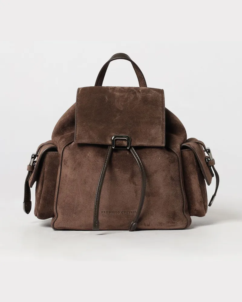 Brunello Cucinelli Kleiner Wildleder-Rucksack von mit Kordelzug und Monili-Verzierung Braun