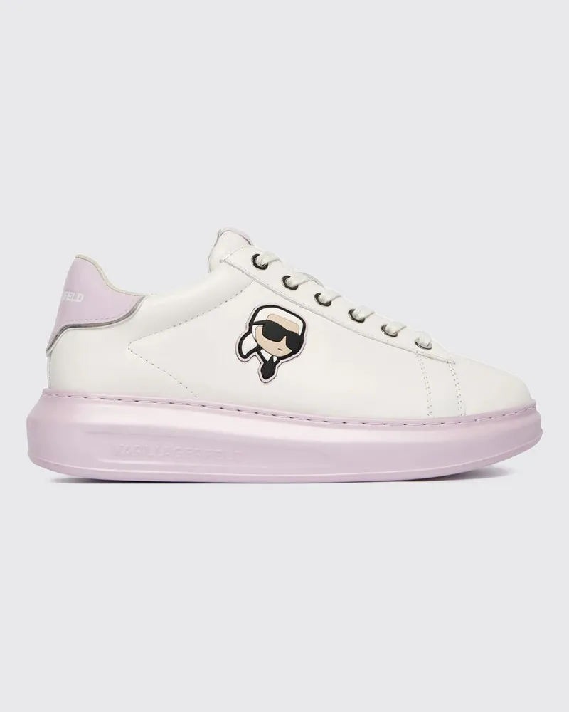 Karl Lagerfeld Low-Top-Sneakers aus Kalbsleder mit Grafikdruck und runder Kappe Weiß