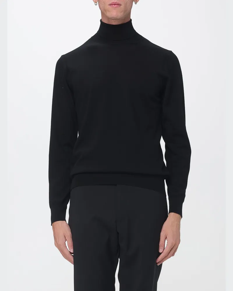 Paolo Pecora Milano Langarm-Rollkragenpullover aus reiner Wolle mit Rippbündchen Schwarz