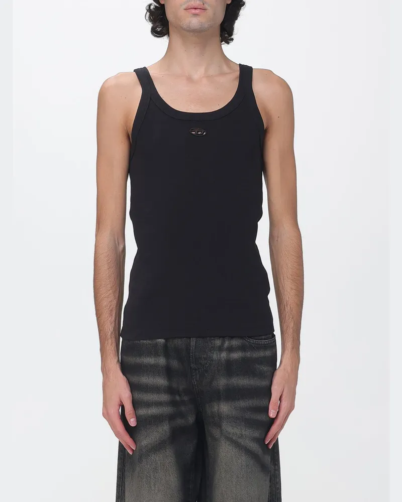 Diesel Slim-Fit-Tanktop aus gerippter Baumwolle mit U-Ausschnitt und Oval-D-Logo Schwarz