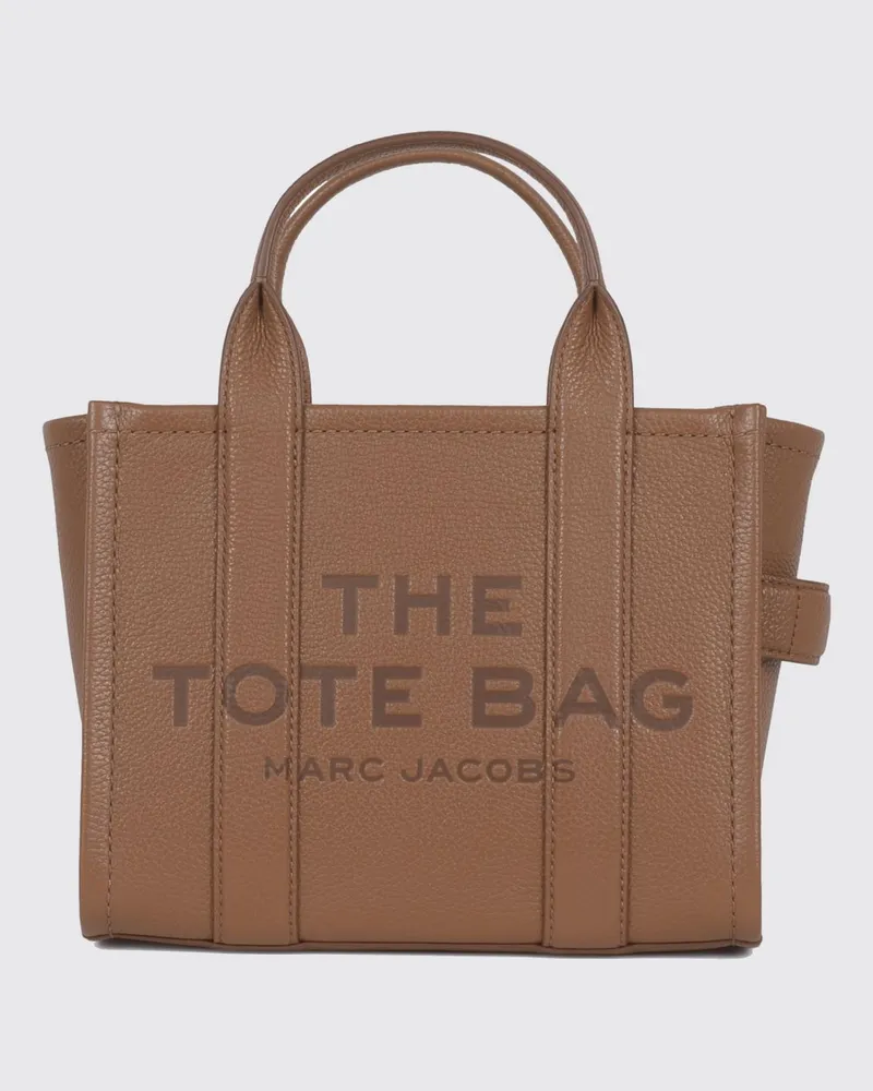 Marc Jacobs Kleine Tragetasche The Tote Bag aus Leder mit Ton-in-Ton-Logo Braun