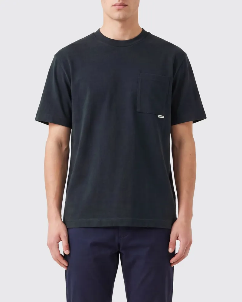 Jil Sander Kurzärmeliges Baumwoll-T-Shirt von mit aufgesetzter Tasche Blau