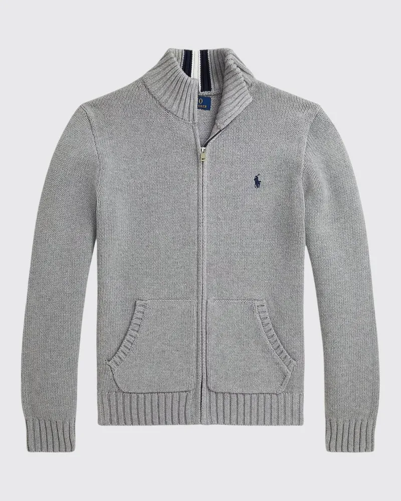 Ralph Lauren Jungen-Strickjacke mit Reißverschluss aus Baumwolle mit gesticktem Pony-Logo Grau