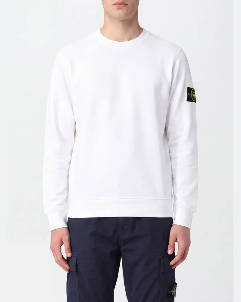 Stone Island Rundhals-Sweatshirt aus Baumwolle mit Compass-Logo-Patch Weiß