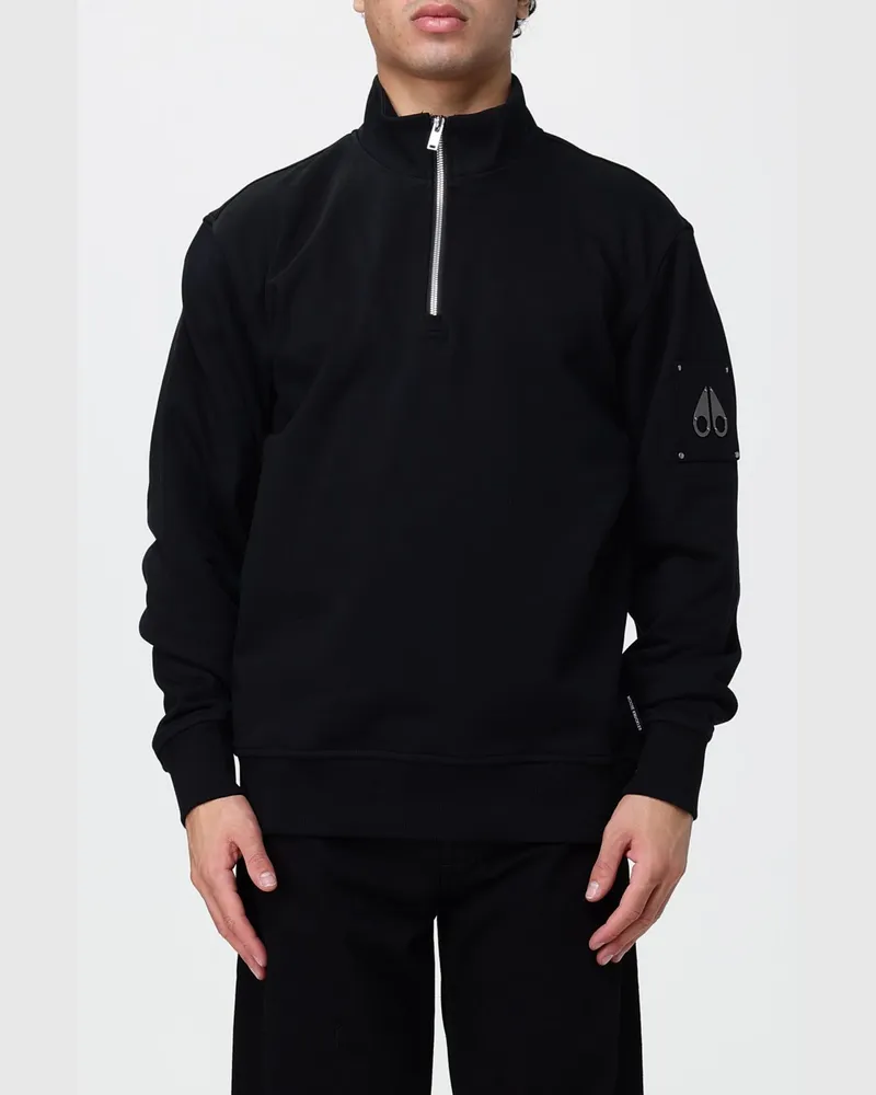 Moose Knuckles Baumwoll-Sweatshirt mit Stehkragen, halbem Reißverschluss und Metall-Logo Schwarz