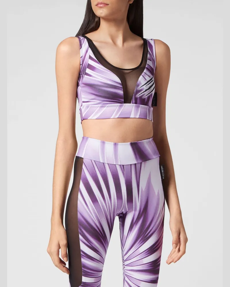 Philipp Plein Cropped-Sporttop aus technischem Gewebe mit Logo-Print und U-Ausschnitt Lila