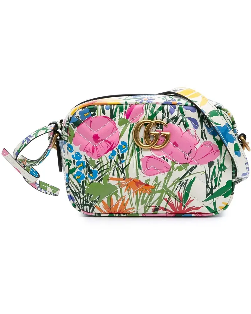Gucci Hobo Bags Ken Scott Mini GG Marmont Floral Printed Matelasse weiß Weiß