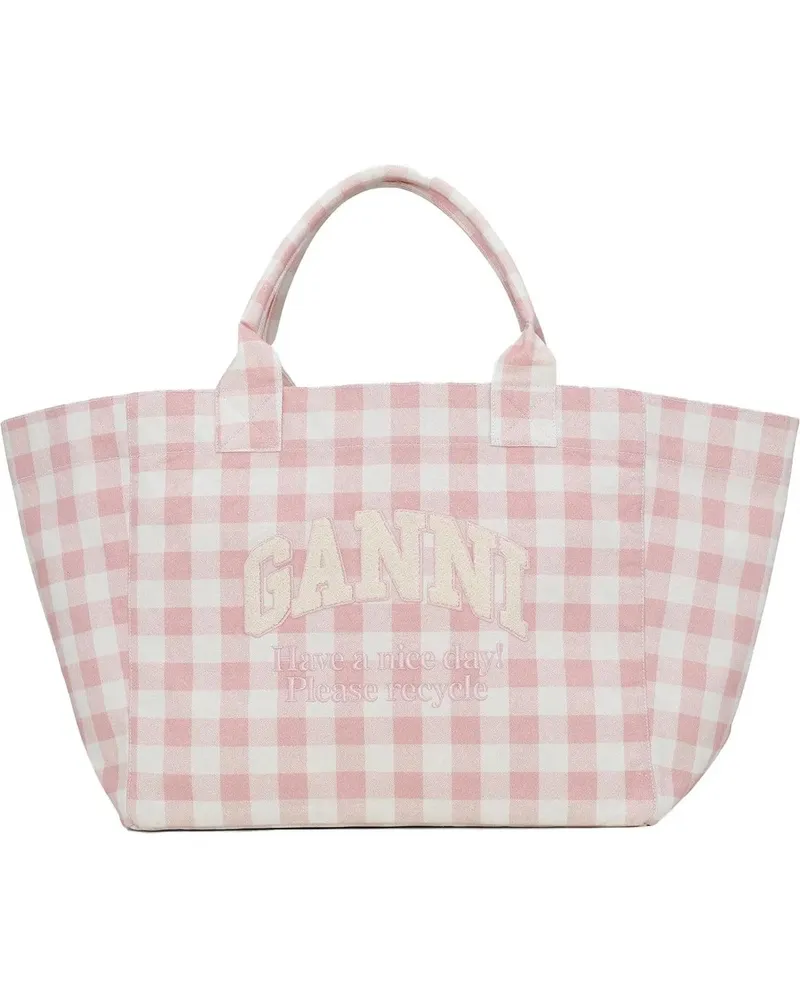 Ganni Shopper tote bag vichy pink white rosa Gold