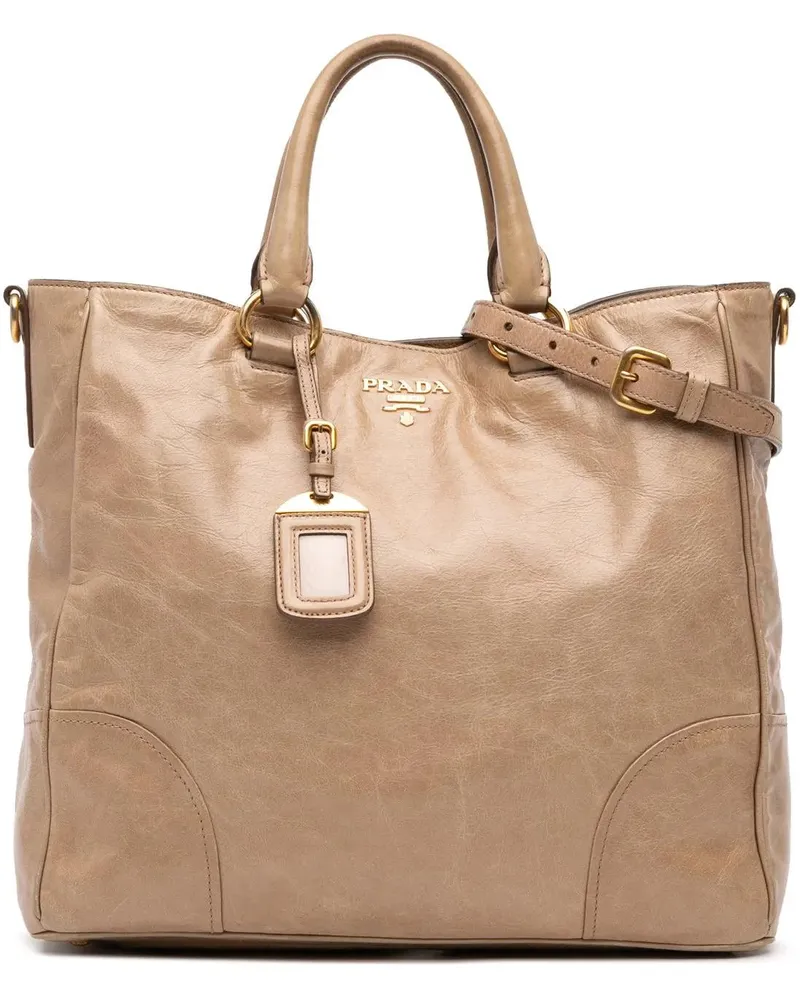 Prada Hobo Bags Vitello Shine Satchel braun Braun