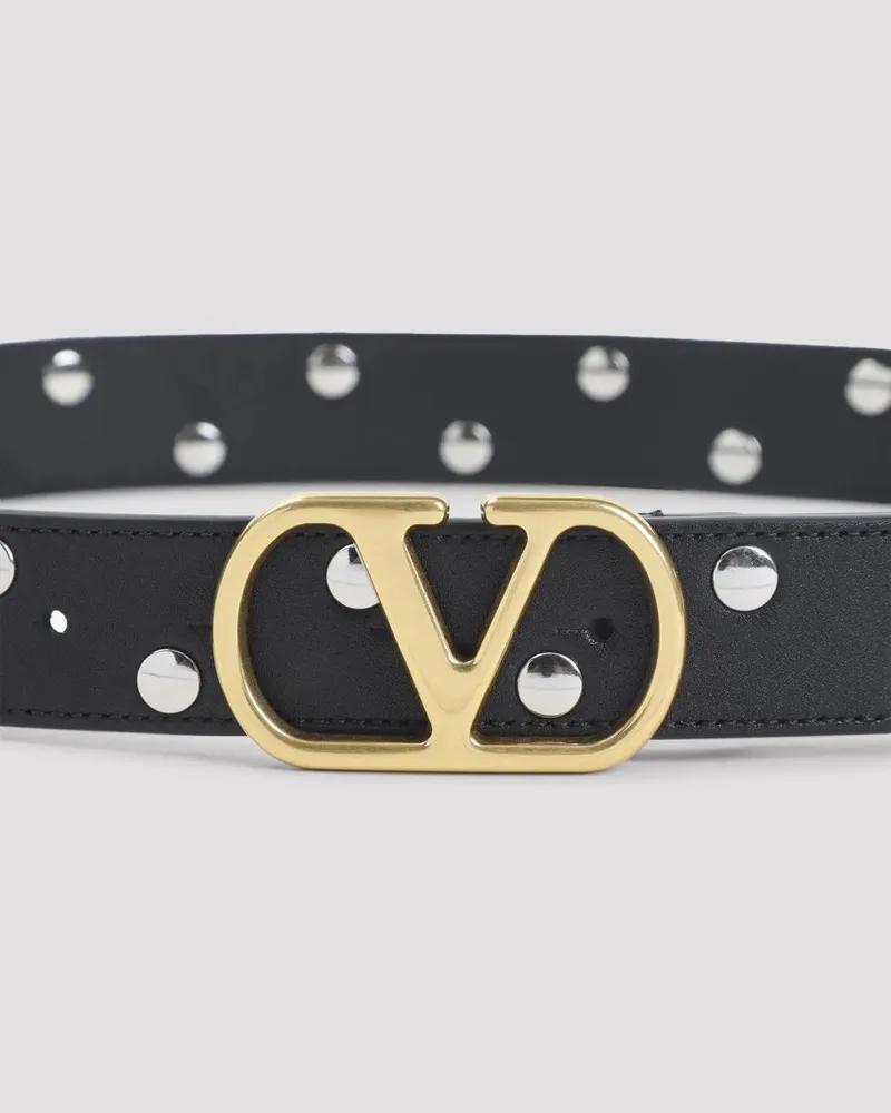 Valentino Garavani Gürtel Buckle Black Calf Leather Belt schwarz Schwarz