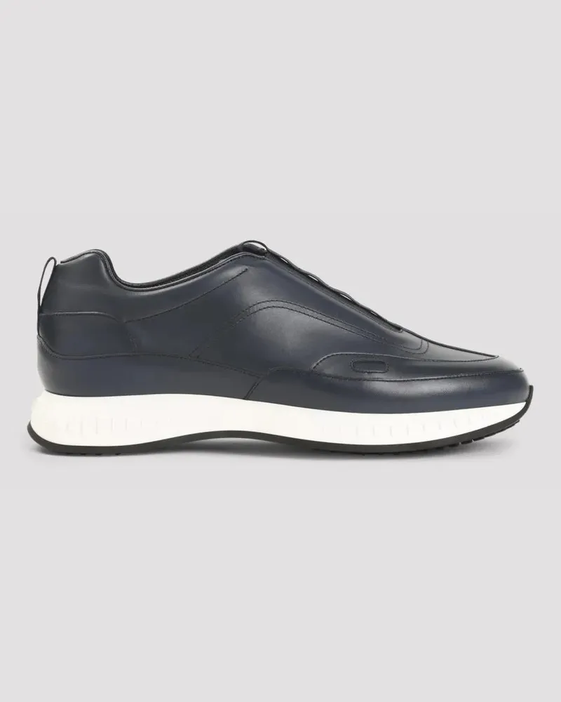 John Lobb Low-Top Sneaker Navy Blue Leather Sneakers With Almond Toe grau Grau