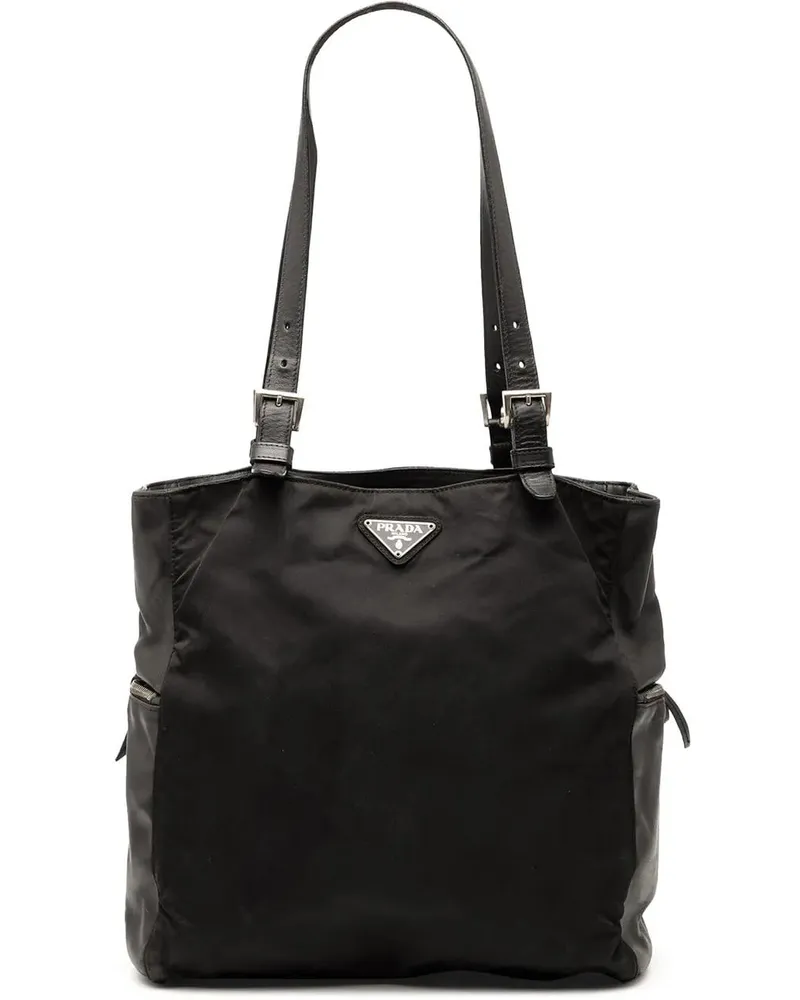 Prada Shopper Vitello Trimmed Tessuto Pockets Tote schwarz Schwarz